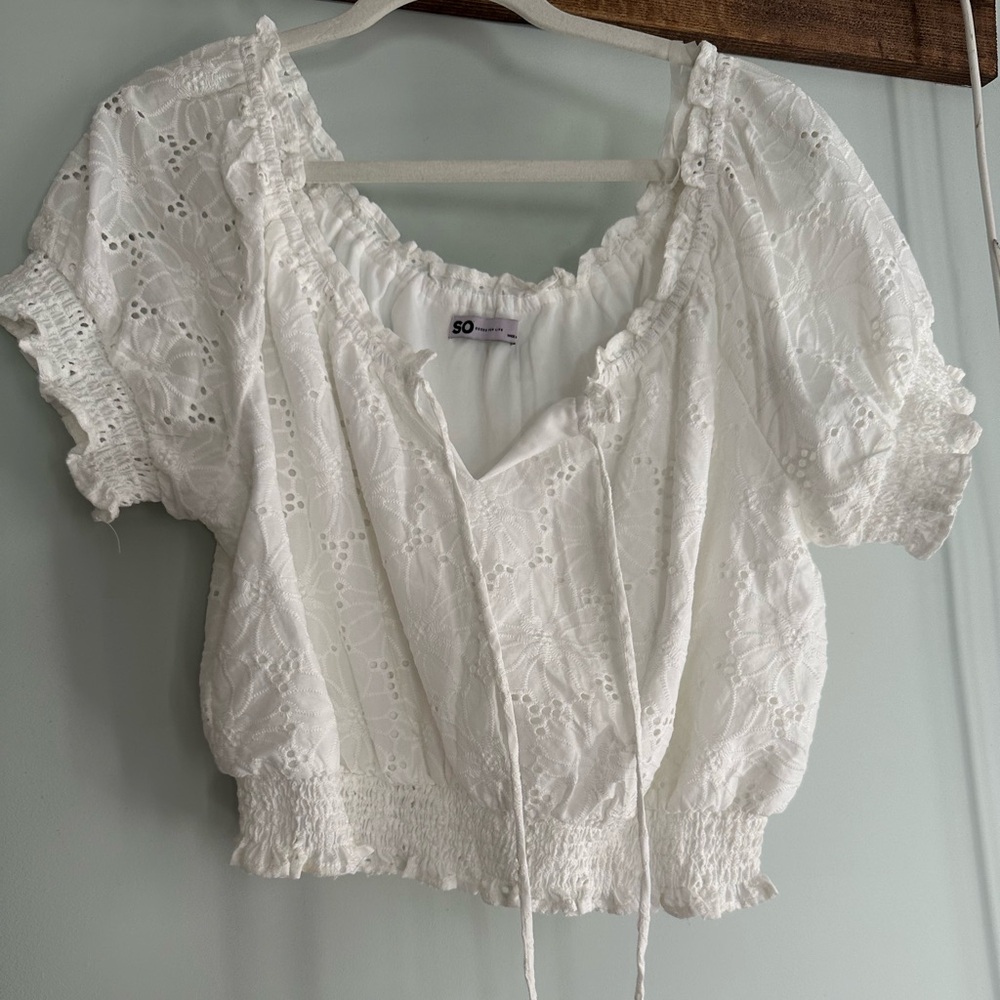 Cropped eyelet blouse